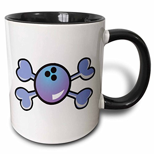3dRose Bowling Ball Skull Purple Crossbones Mug 11 oz Black