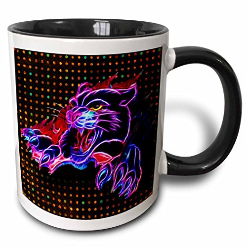 3dRose Black Panther And Neon Background Mug 11 oz