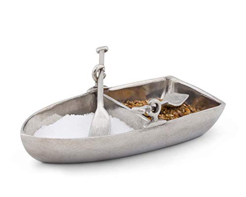 Vagabond House Pewter Row Boat Salt Pepper Cellar with Pewter Oar Spoons 375 Long Vagabond House Pewter Row Boat Salt Pepper Cellar with Pewter Oar Spoons 375 Long
