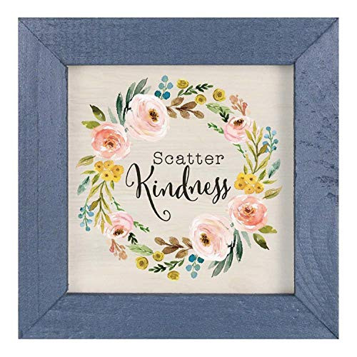 P Graham Dunn Scatter Kindness Floral Pink 5 x 5 Pine Wood Decorative Framed Art Plaque