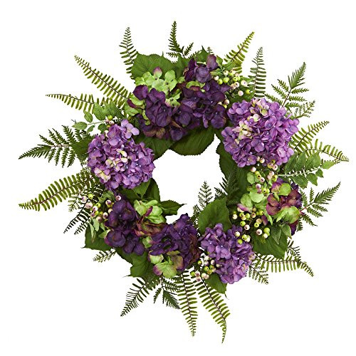 Nearly Natural 24 Hydrangea Berry Wreath Purple
