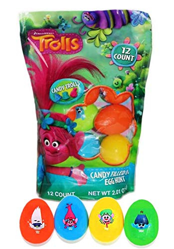 Dreamworks Trolls Candy Filled Plastic Easter Eggs for Basket Stuffer Gifts Pack of 12