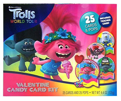 Dreamworks Trolls Valentines Day Cards for Kids Candy Lollipops Exchange Kit 25 Count 44 Ounce