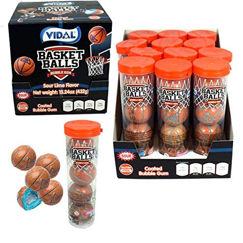 Vidal Basketball Sour Bubble Gum 12 Tubes  4  Gumballs in each Tube