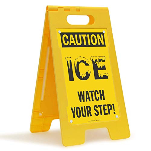 SmartSign  Caution   Ice Watch Your Step   Folding Floor Sign   25  x 12  Plastic