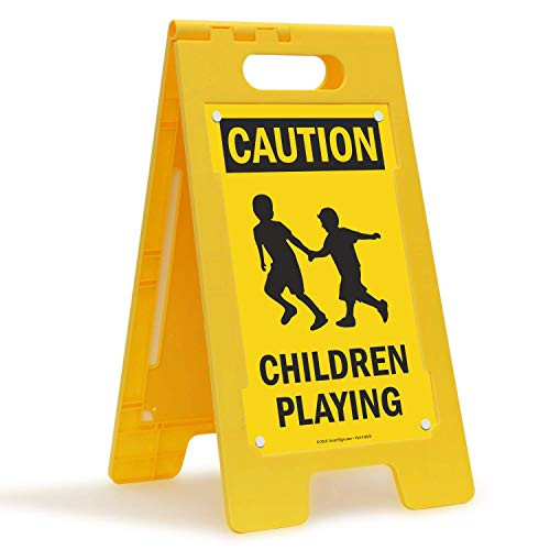 SmartSign  Caution   Children Playing  Folding Floor Sign   25  x 12  Plastic