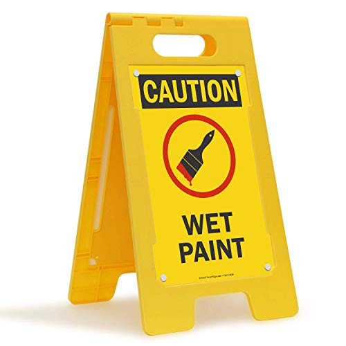 SmartSign  Caution   Wet Paint  Folding Floor Sign   25  x 12  Plastic