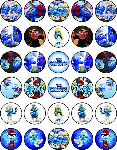 30 x Edible Cupcake Toppers Themed of Smurf Collection of Edible Cake Decorations   Uncut Edible on Wafer Sheet