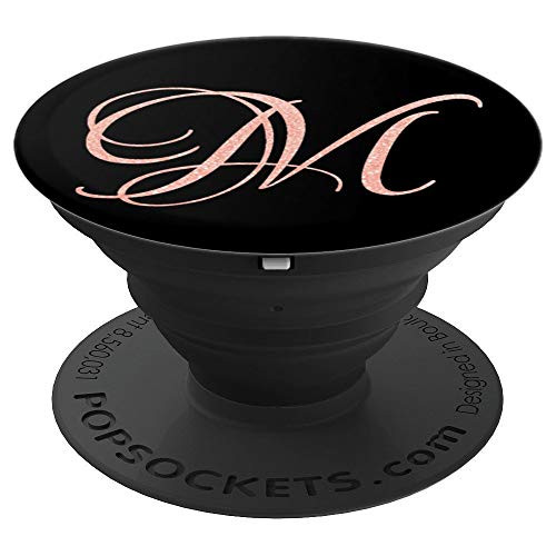 Letter M Rose Pink Phone Mount Initial M On Black Background PopSockets Grip and Stand for Phones and Tablets
