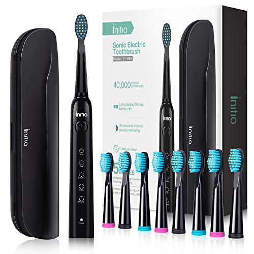 Initio Sonic Electric Toothbrush 5 Modes with Smart Timer 8 Brush Heads Travel Case Included Rechargeable Toothbrush for Adults Gum Care Whitening Toothbrush Initio Sonic Electric Toothbrush 5 Modes with Smart Timer 8 Brush Heads Travel Case Included Rechargeable Toothbrush for Adults Gum Care Whitening Toothbrush