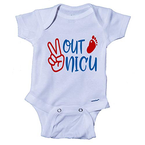 INK TRENDZ Peace Out NICU   NICU Baby Onesie   NICU Graduate   Going Home Preemie  0 3 Months  White