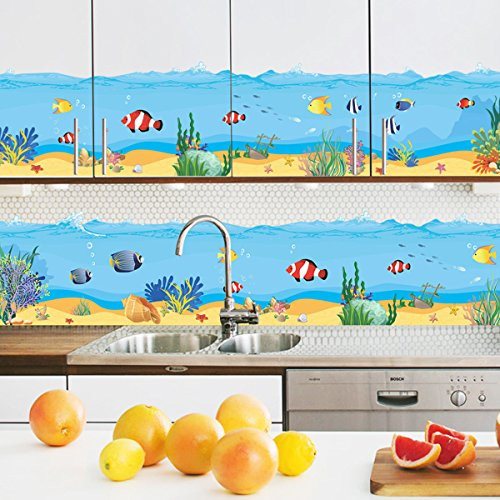 Under The Sea Wall Decals Sea Animals Coral Peel Vinyl Wall Stickers DIY Removable Stick Baby Boys Girls Kids Room Nursery Wall Mural Decor Sea Animals