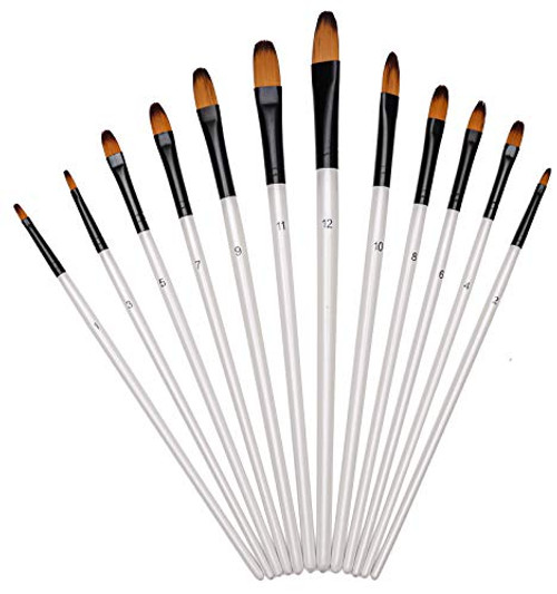 Paint Brushes Set Professional Filbert Tipped Brushes 12 pcs Nylon Hair Artist Acrylic Paintbrushes Watercolor Acrylic Oil Crafts Miniature Rock Painting Face Painting and Gouache Nail Art Paint Brushes Set Professional Filbert Tipped Brushes 12 pcs Nylon Hair Artist Acrylic Paintbrushes Watercolor Acrylic Oil Crafts Miniature Rock Painting Face Painting and Gouache Nail Art