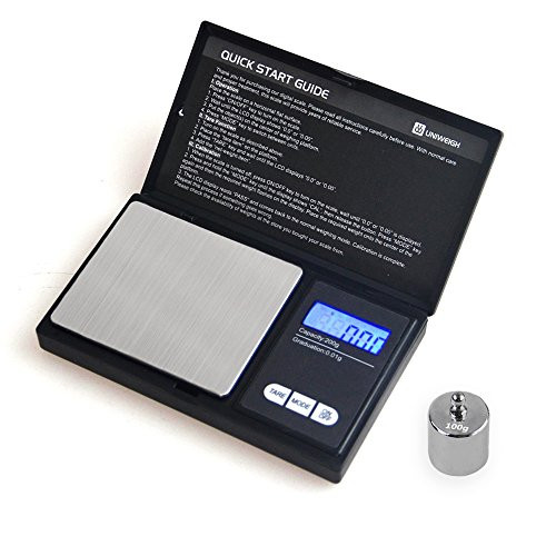 UNIWEIGH 200G0.01G Digital Precision Scales for Gold Jewelry Scale 0.01 Pocket Balance Electronic Stainless Steel Scales with 100G Calibration Weight