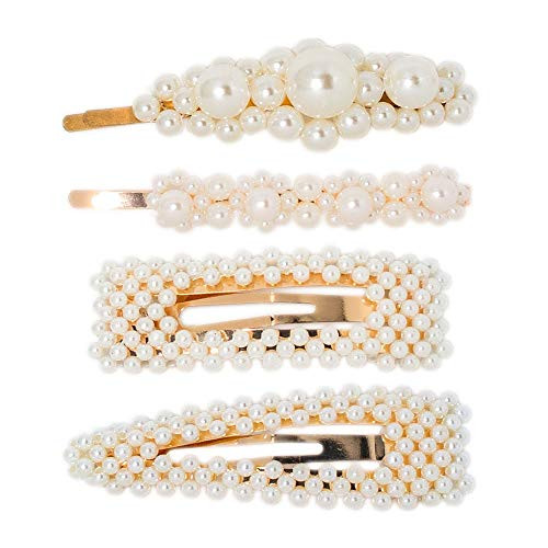 IoYoI Pearl Hair Clips for Women Girls Fashion Sweet Artificial Pearl Alligator Clips Barrettes Bobby Pins Snap Clips Decorative Hair Accessories for Party Wedding Daily Applies to Bun Updo  4 pcs