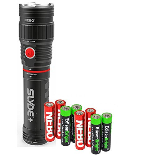 Nebo 6525 Slyde Plus 300 Lumen LED flashlight Worklight with 4 X EdisonBright AAA alkaline batteries Dual light sources Magnetic Base Nebo 6525 Slyde Plus 300 Lumen LED flashlight Worklight with 4 X EdisonBright AAA alkaline batteries Dual light sources Magnetic Base