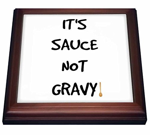 3dRose Its Sauce Not Gravy Black Lettering with a Picture of a Wooden Spoon Trivet with Ceramic Tile 8 by 8  Brown