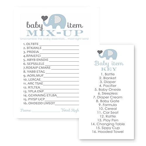 Blue Elephant Baby Shower Game Word Scramble (25 Pack)