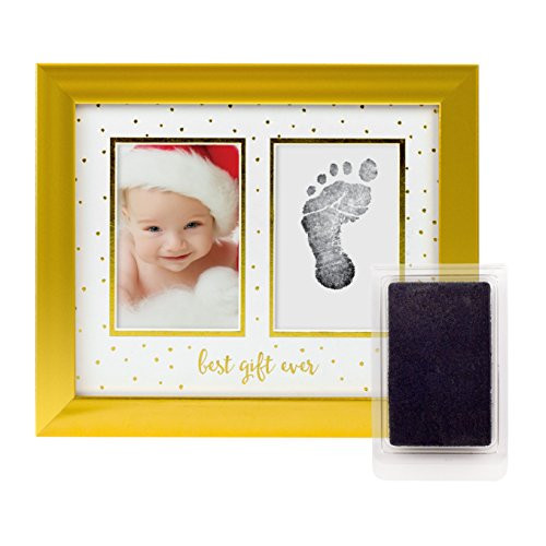 Lil Peach Baby s Print Handprint or Footprint Photo Frame Kit with Included Ink Pad to Capture Baby s Print and Picture on Their First Holiday Gold