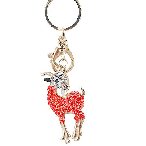JewelBeauty Goat Sheep Rhinestone Crystal Keychain Keyring Purse Charm Pendant Bag Key Chain Gift Handbag Accessories  red