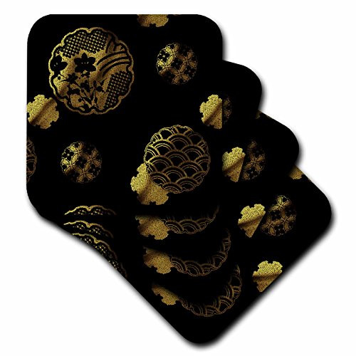3dRose CST 54391 3 Japanese Gold Crest Patterns on Black Background Ceramic Tile Coasters Set of 4 3dRose CST 54391 3 Japanese Gold Crest Patterns on Black Background Ceramic Tile Coasters Set of 4