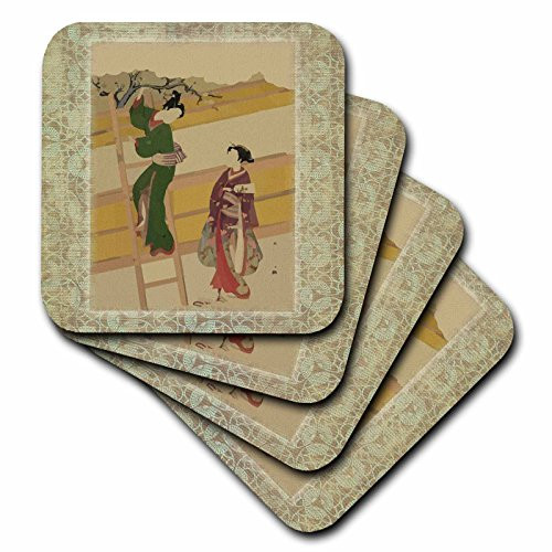 3dRose CST 38119 3 Japanese Ladies on Vintage Oriental Background Ceramic Tile Coasters Set of 4 3dRose CST 38119 3 Japanese Ladies on Vintage Oriental Background Ceramic Tile Coasters Set of 4