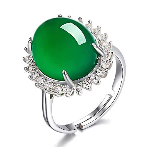 Duan 925 Sterling Silver Green Agate Crystal Ring Emerald Vintage Inlaid Opening Adjustable Female Ring Wedding Engagement Jewelry