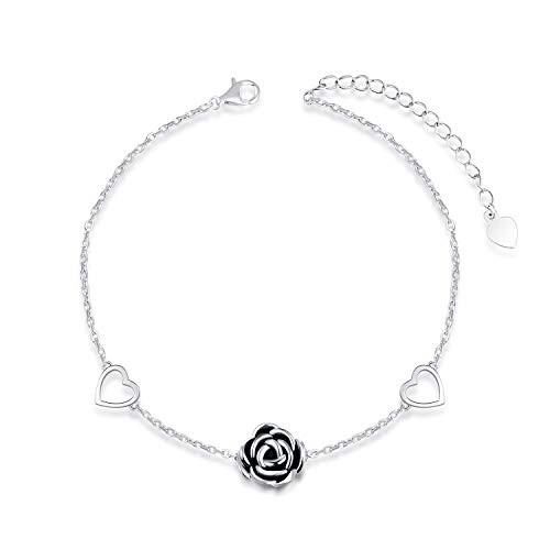 Jinlou S925 Sterling Silver Anklet for Women Adjustable Heart Style Foot Ankle Bracelet Jewelry Rose heart anklet Jinlou S925 Sterling Silver Anklet for Women Adjustable Heart Style Foot Ankle Bracelet Jewelry Rose heart anklet