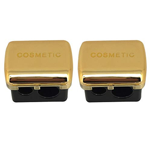 JOSALINAS Dual Makeup Sharpener  2 pack  for Cosmetic Eyebrow Eyeliner Pencil Golden