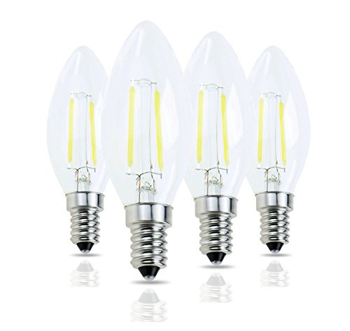 Lamsky E14 Base C35 Edison LED Filament Bulb, 2W Daylight 6000K,No-Dimmable, 4-Pack