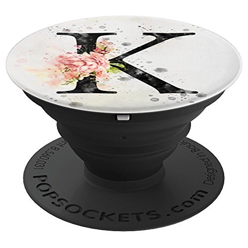 K Monogram Floral Letter K Monogram Watercolor Background PopSockets Grip and Stand for Phones and Tablets