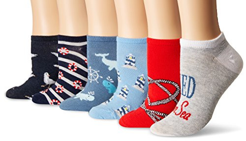 K Bell Women s 6 Pack Novelty No Show Low Cut Socks Viamin Sea  Gray  Shoe Size  4 10