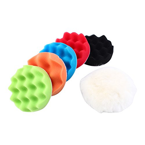 Keenso 7Pcs 5  Sponge Polishing Waxing Buffing Pads Kit Polishing Pads Kit Sponge Waxing Buffing Foam Polish Pad Set for Car Sanding Polishing Waxing Sealing Glaze   M14 Drill Adapter Kit