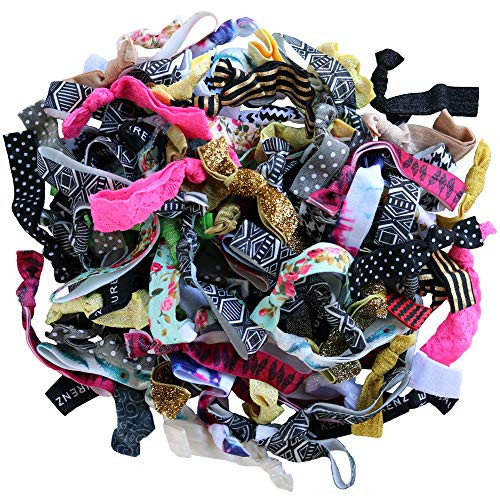 Kenz Laurenz 100 Hair Ties No Crease Ribbon Elastics Ouchless Ponytail Holders Hair Bands  100 Hair Ties Mixed Prints   Solids