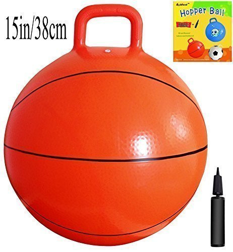 AppleRound Space Hopper Ball with Pump in Basketball Style, 15in/38cm Diameter for Ages 3-5, Hop Ball, Kangaroo Bouncer, Hoppity Hop