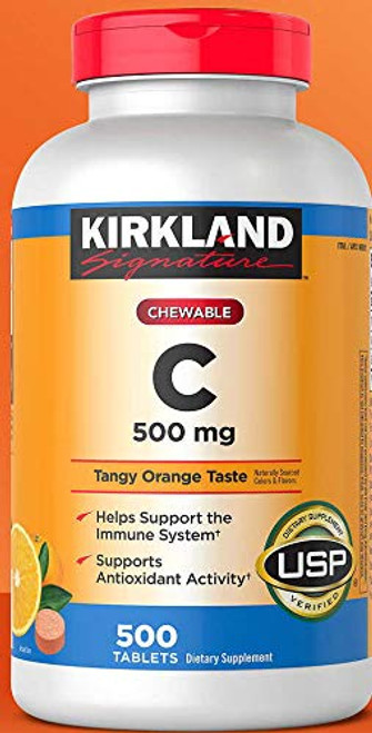 Kirkland Signature Chewable Vitamin C 500 Mg Tangy Orange Taste  500 Tablets