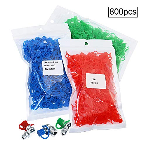 KOOTANS 800 Pack M6 M8 M10 Zerk Grease Fitting Caps Assortment Protective Dust Caps for Metric Grease Zerk Nipple Fitting