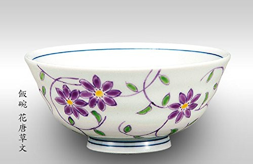 Kutani Pottery Rice Bowl Purple Flowers K4 269 From Japan