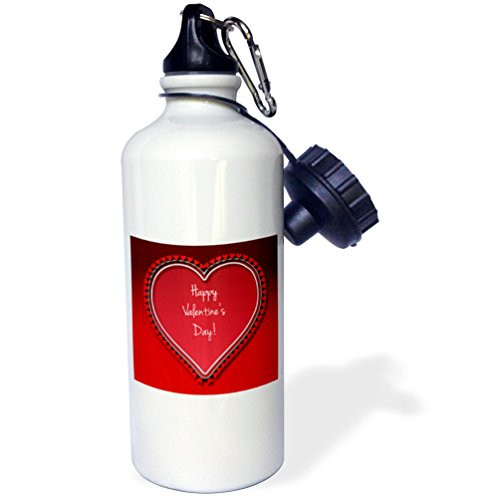 3dRose  Large red heart surrounded by small red hearts with Happy Valentines Day on a red background  Sports Water Bottle 21 oz White