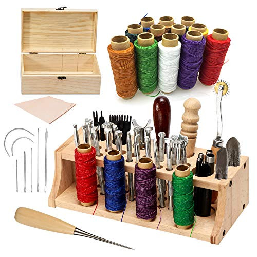 Leather Working Tool Leather Tool Kit with Instructions Leather Carving Tool Stamping Tools with Prong Punch Leather Needle and Waxed Thread Leather Tooling Kit for Beginner