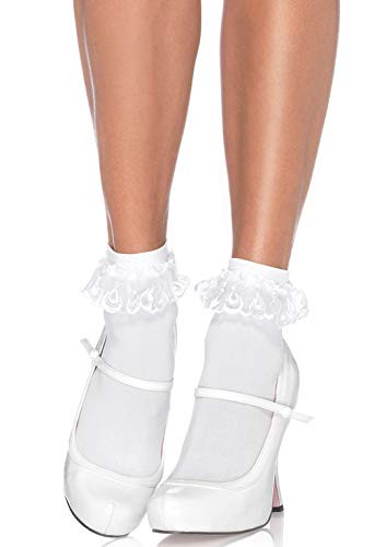 Leg Avenue Women s Lace Ruffle Nylon Anklet Socks White One Size