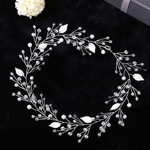 Yean Bride Wedding Headband Decorative Bridal Hair Vine Accessories Silver Leaf Crystal Pearl Headpieces for Women Yean Bride Wedding Headband Decorative Bridal Hair Vine Accessories Silver Leaf Crystal Pearl Headpieces for Women