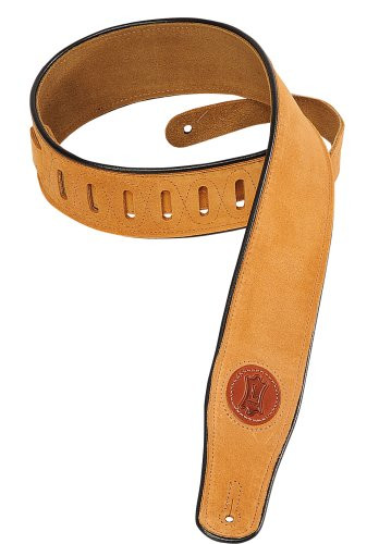 Levy s Leathers 2 1 2  Signature Series Suede Guitar Strap with Black Decorative Piping  Honey  MSS3 HNY