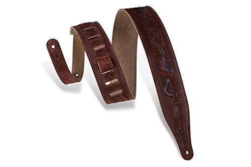 Levy s Leathers MS17T03 BRN 25 inch Suede Leather Guitar Strap Tooled with a Kokopelli DesignBrown