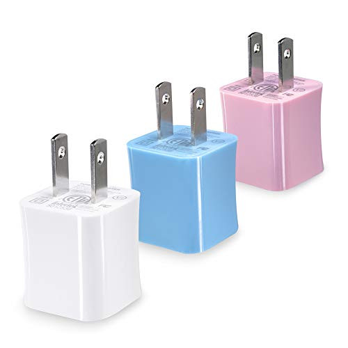 Txrich USB Wall Charger, 3Pack 5V/1A (ETL Listed) Wall Charger Brick Base Adapter Charging Block Charger Cube Plug Charger Box.(White/Blue/Pink) Txrich USB Wall Charger, 3Pack 5V/1A (ETL Listed) Wall Charger Brick Base Adapter Charging Block Charger Cube Plug Charger Box.(White/Blue/Pink)
