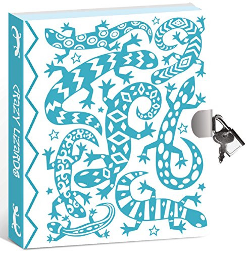 Peaceable Kingdom Crazy Lizard Color-In Shiny Foil Cover 6.25" Lock and Key, Lined Page Diary for Kids