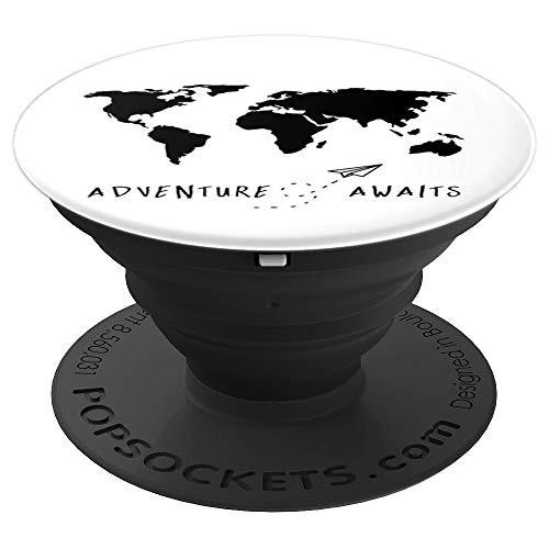 Adventure Awaits Black and White World Map by Nature Magick PopSockets Grip and Stand for Phones and Tablets