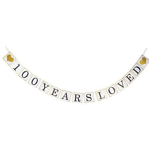 LINGPAR 100 Years Loved Banner -100th Birthday Party 100th Anniversary Party Decoration Bunting ?Gold and White? (100) LINGPAR 100 Years Loved Banner -100th Birthday Party 100th Anniversary Party Decoration Bunting ?Gold and White? (100)