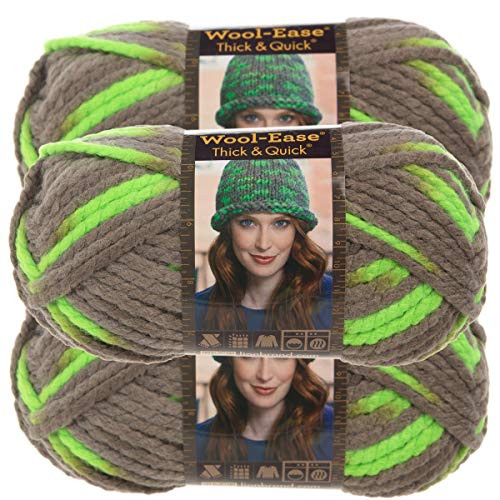 Lion Brand Yarn  3 Pack Wool Ease Super Chunky Yarn for Knitting Crocheting Soft Parakeet Green Gray Yarn Bulky  6