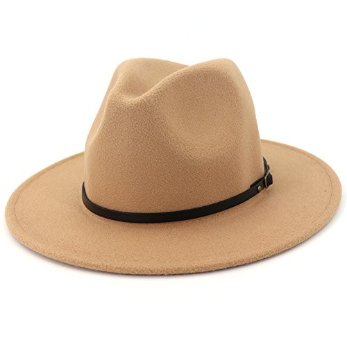 Lisianthus Women Wide Brim Wool Fedora Panama Hat with Belt Buckle A Camel
